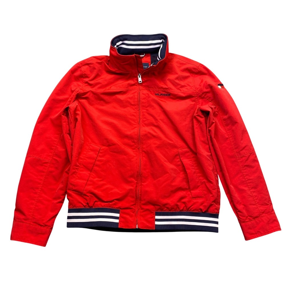 Tommy Hilfiger Mens Red Yachting Bomber Jacket Packable Hood Size M 0867858429